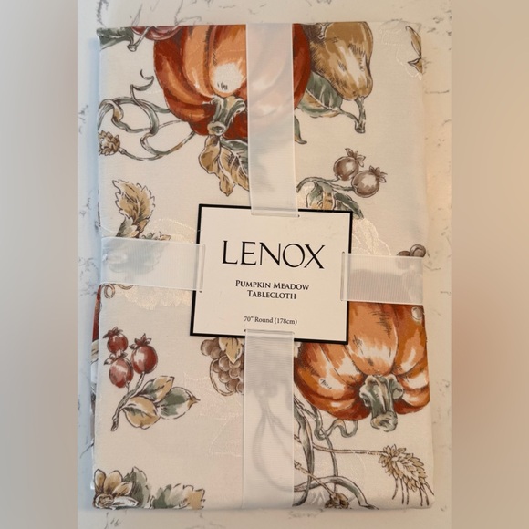 Lenox Pumpkin Meadow Thanksgiving Tablecloth 70” Round Farmhouse Fall Cottage - Picture 1 of 2